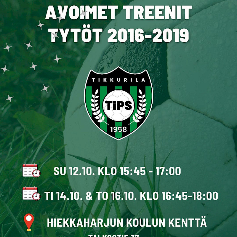 Avoimet treenit vuosina 2016-2019-syntyneille tytöille!